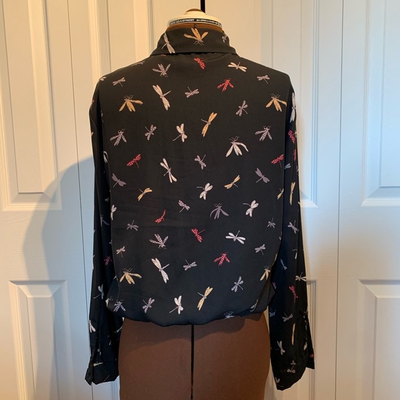 Black vintage blouse with fireflies pattern - Picture 3 of 7